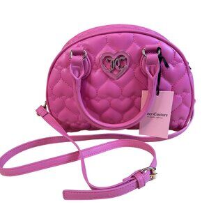 Juicy Couture Pink Heart Quilted Crossbody Satchel With Silver Logo Charm